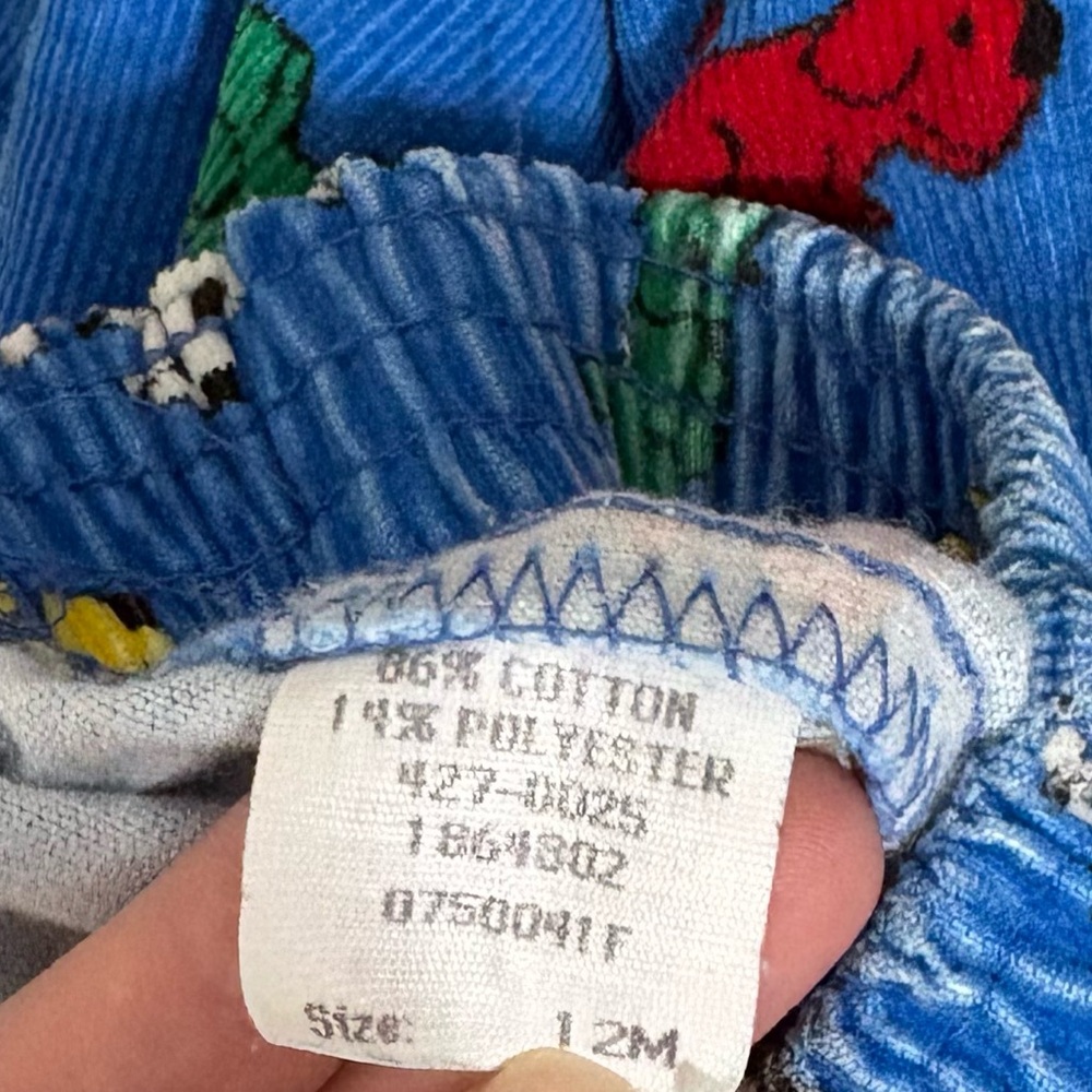 Vintage USA Made Osh Kosh 12M Corduroy Pants Puppy Print Blue Multicolor 90s Y2K - Picture 5 of 5
